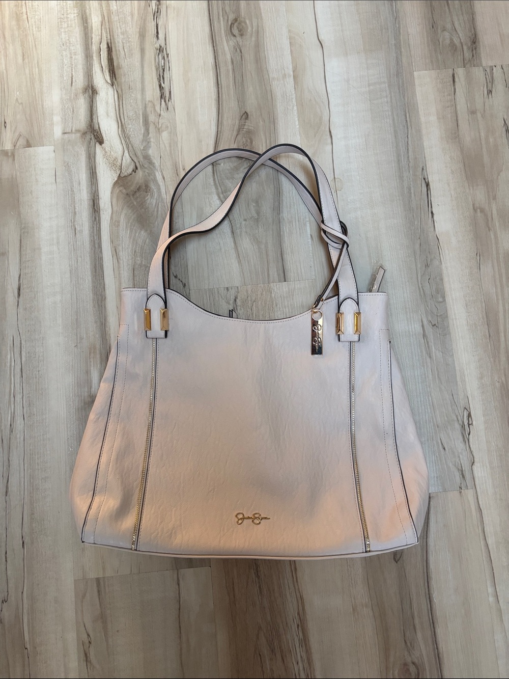 Jessica Simpson Light Pink Leather Tote with Gold Accents